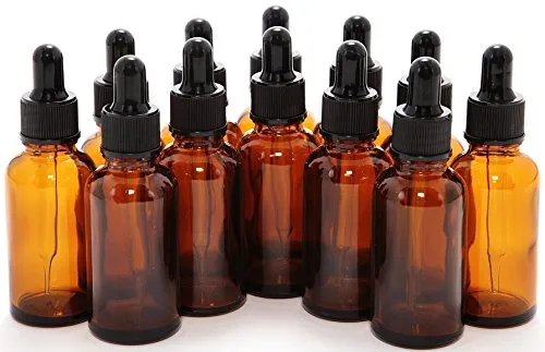 12, Amber, 1 oz Glass Bottles, with Glass Eye Droppers