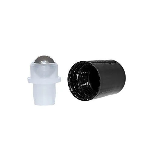 (24 Pack) 1/6 oz. (5 ml) Clear Glass Roll-on Bottle with Black Cap (Stainless Steel Ball)