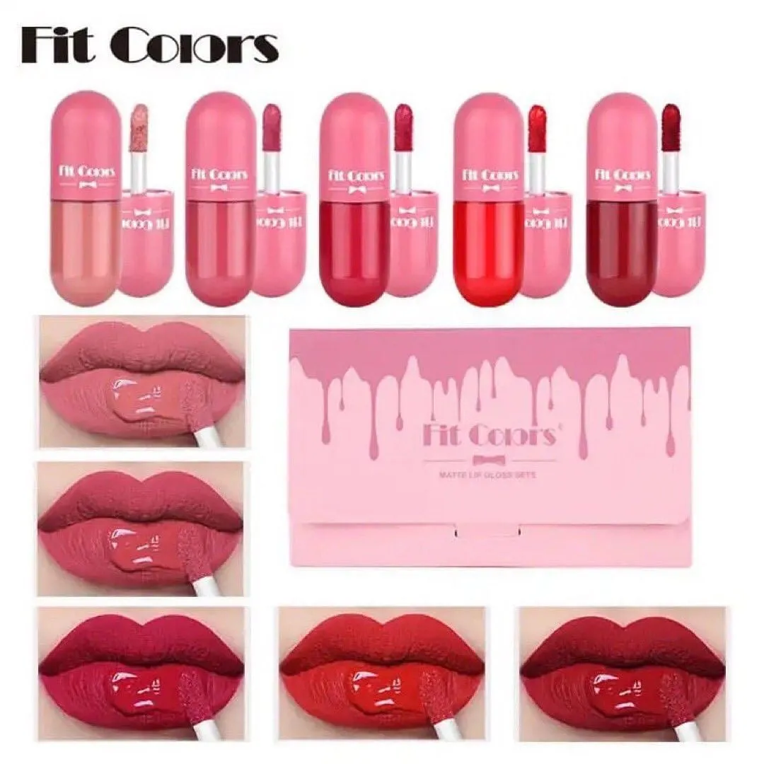 5pcs Fit Colors Mini Capsule Lipgloss Set Waterproof & Long-lasting