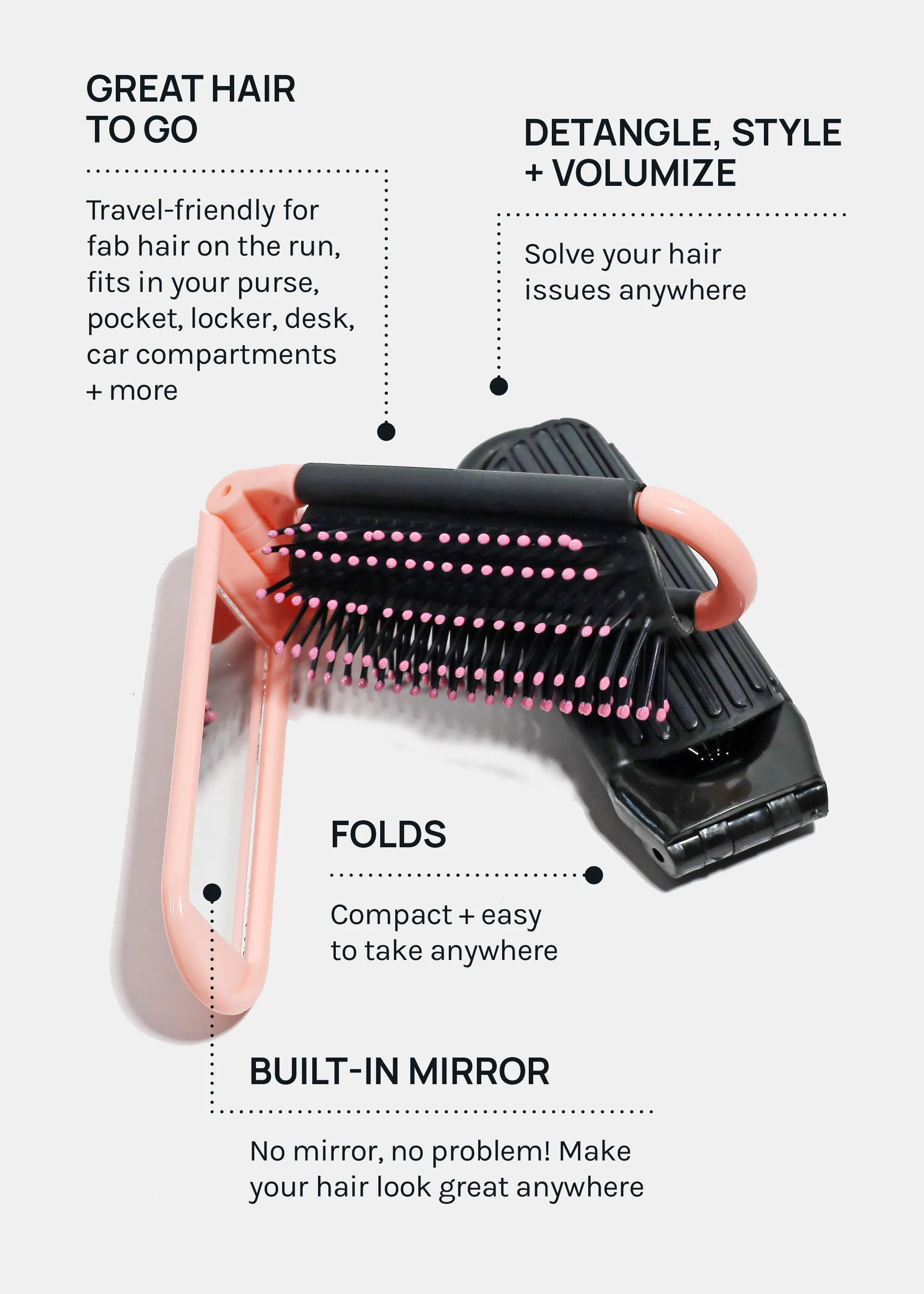 AOA Foldable Travel Hairbrush   Mirror