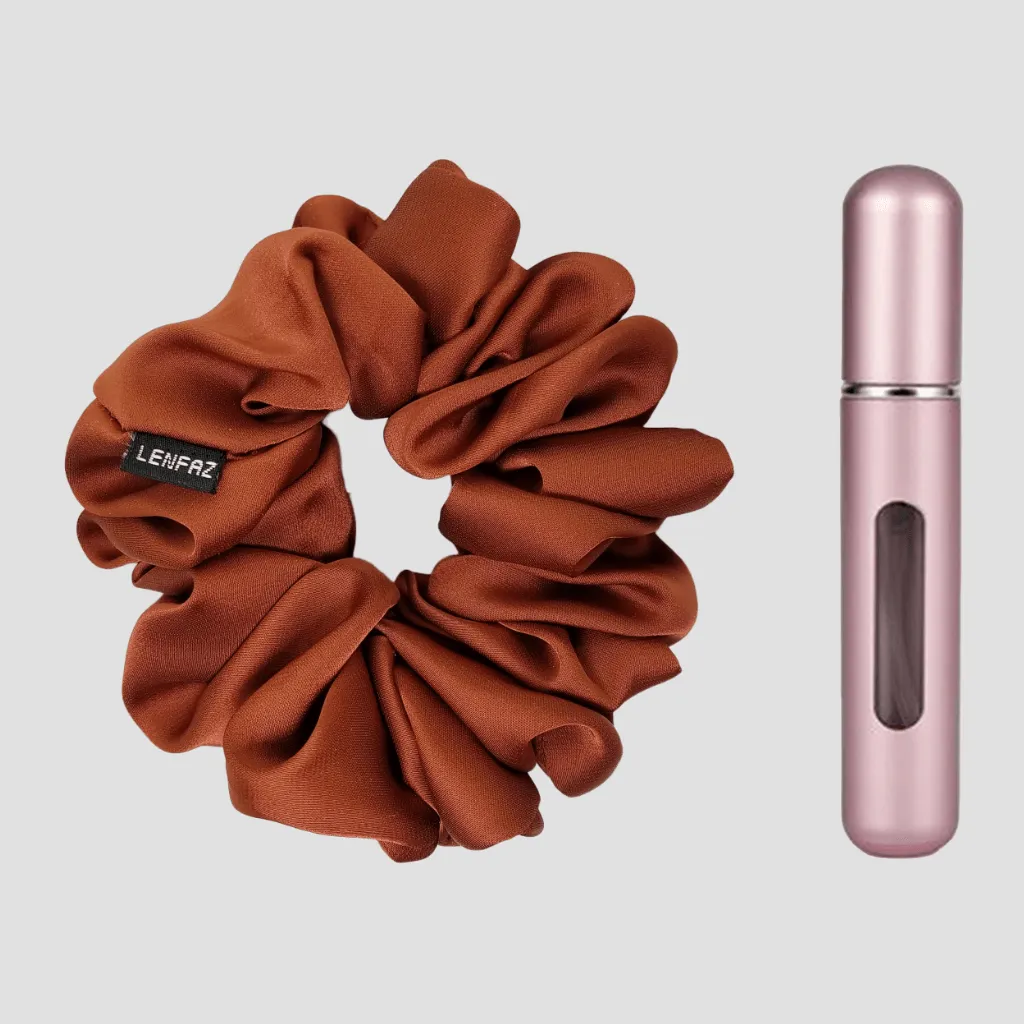 Caramel Crush Matte Silk Scrunchie - Light Pink Mini Perfume Spray Btl.