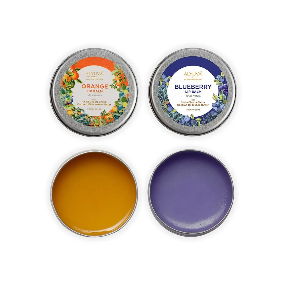 Combo of Ghee Enriched 100% Natural Strawberry & Blueberry Lip Balms, 7gms Each