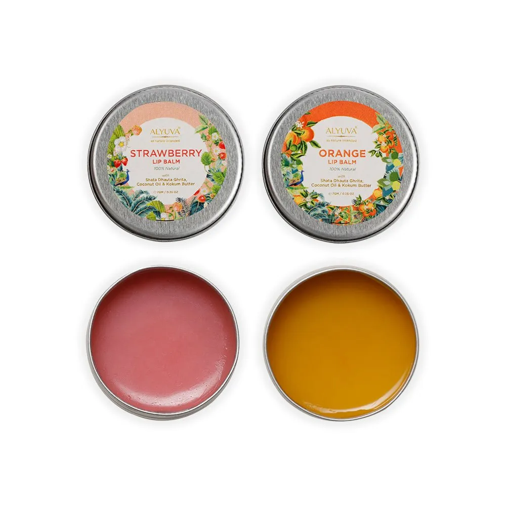 Combo of Ghee Enriched 100% Natural Strawberry & Blueberry Lip Balms, 7gms Each