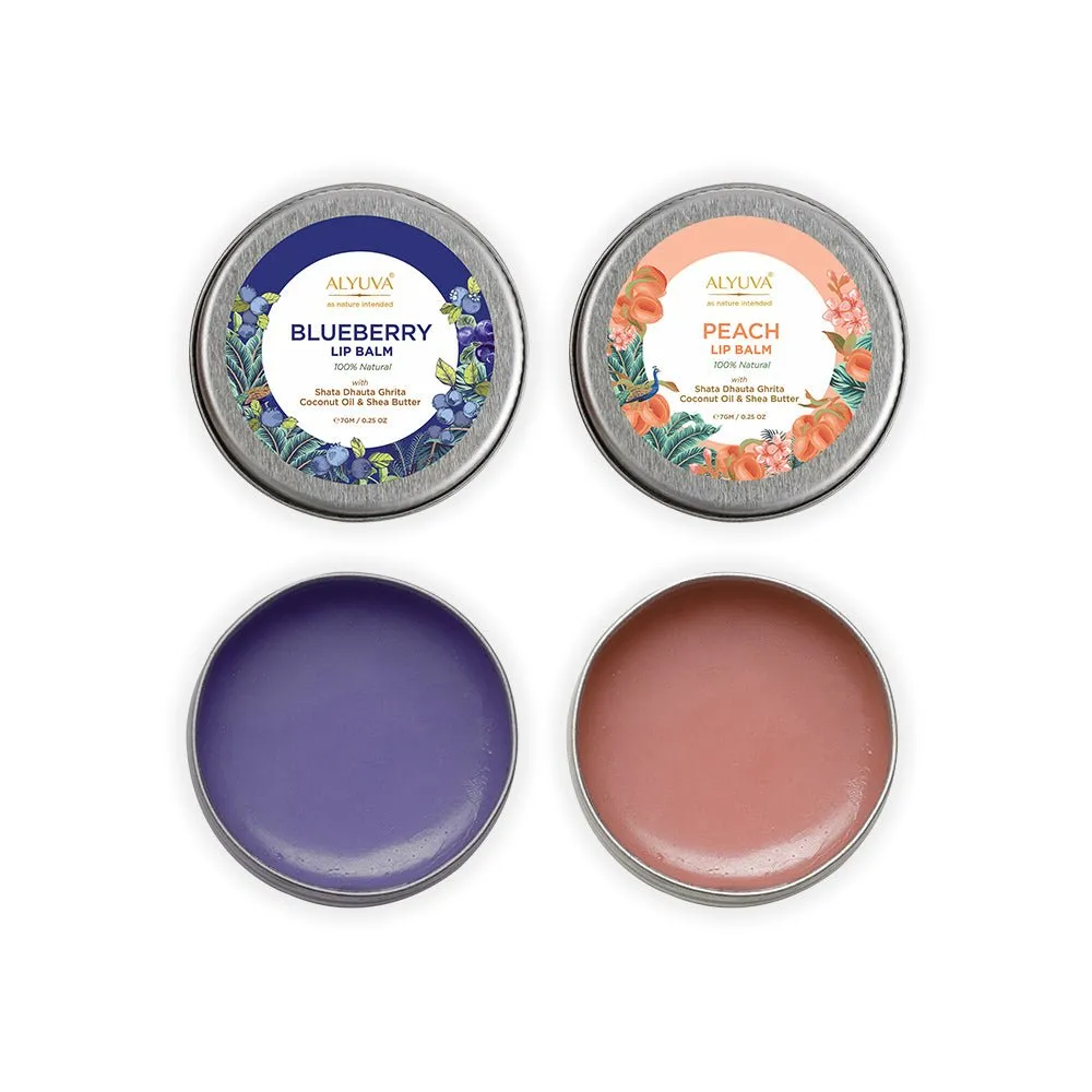 Combo of Ghee Enriched 100% Natural Strawberry & Blueberry Lip Balms, 7gms Each