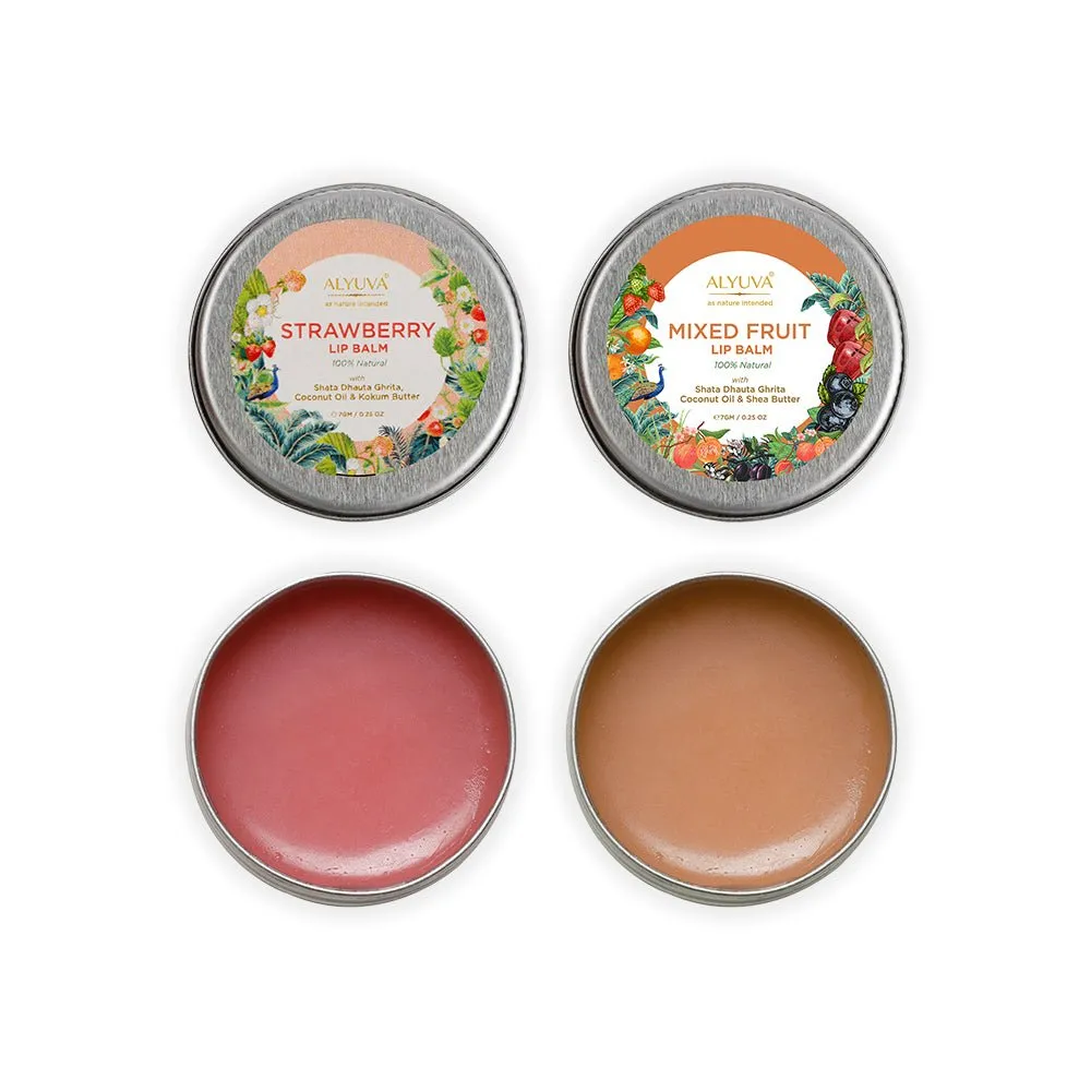 Combo of Ghee Enriched 100% Natural Strawberry & Mix Fruit Lip Balms, 7gms Each