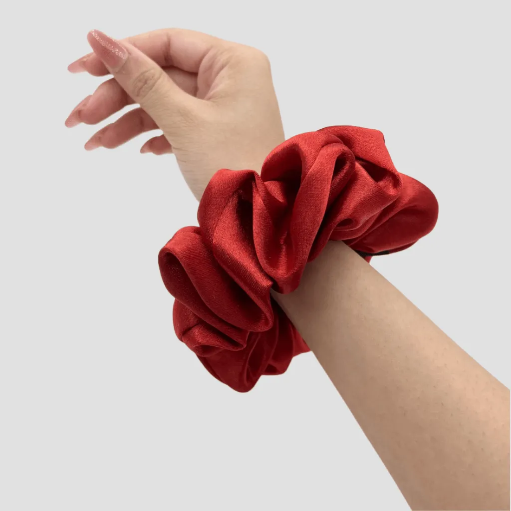 Crimson Red Satin Silk Scrunchie - Sage Green Mini Perfume Spray Btl.