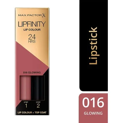 Long-lasting lipstick Lipfinity Two Step Lipstick 016 Glowing Pink Lip Color   Top Coat 4.2G, Max Factor