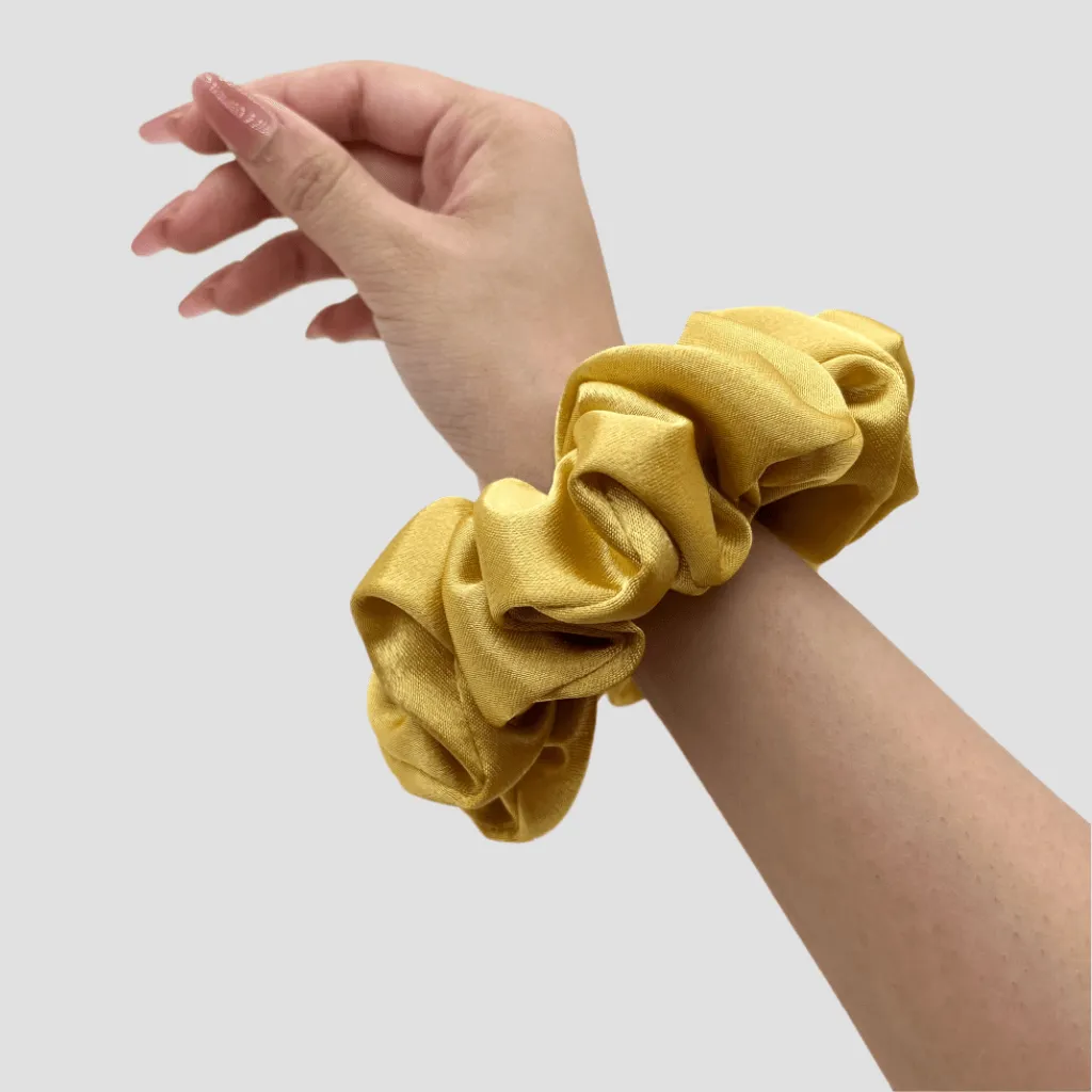 Luxury Gold Satin Silk Scrunchie - Champagne Gold Mini Perfume Spray Btl.