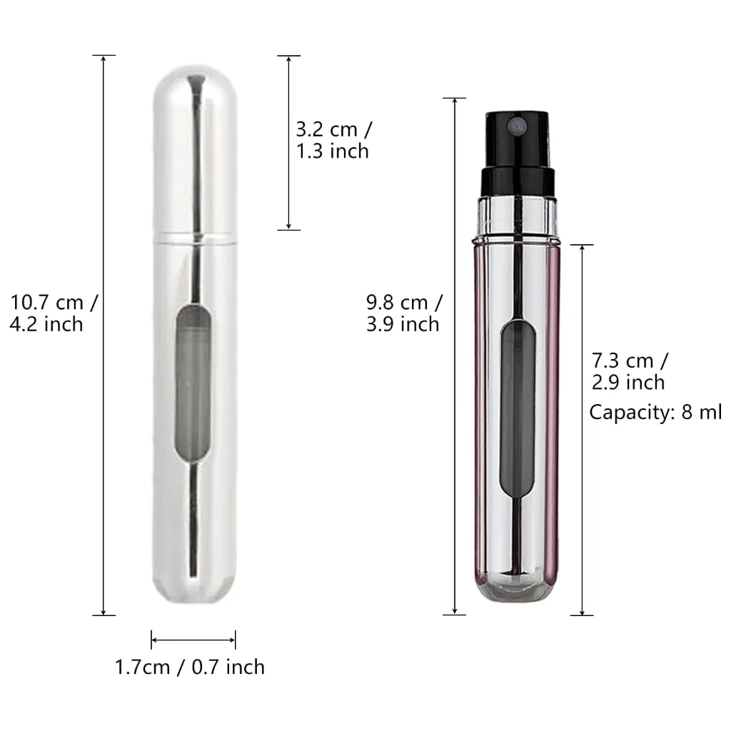 Metallic Silver 8ml Mini Refillable Perfume Spray Bottle