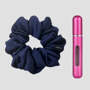 Midnight Blue Satin Silk Scrunchie - Berry Pink Mini Perfume Spray Btl.