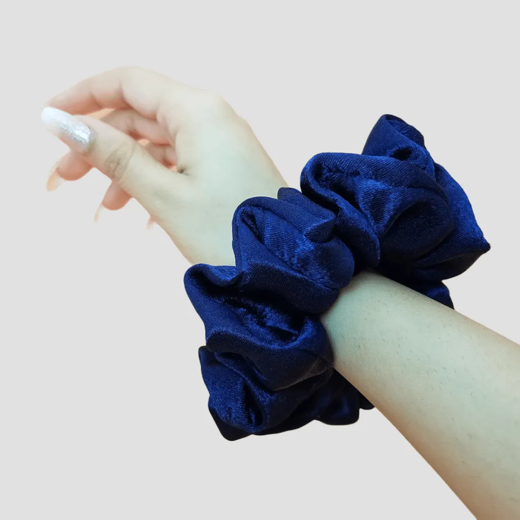 Midnight Blue Satin Silk Scrunchie - Berry Pink Mini Perfume Spray Btl.