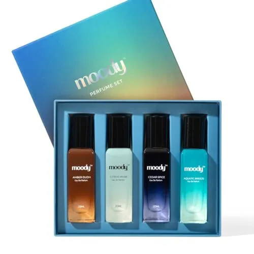 Moody Premium Perfume Gift Set For Men| Combo Pack 4x20 ml| All Day Fragrance | Long Lasting Scent | Luxury Gift Box For Him | Pack of 4 |Travel Size