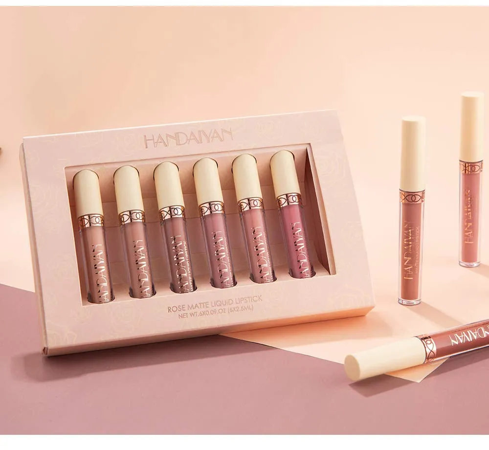 Nude Matte Liquid Lipstick Set - 6 Waterproof, Long-Lasting Shades for Effortless Glamour