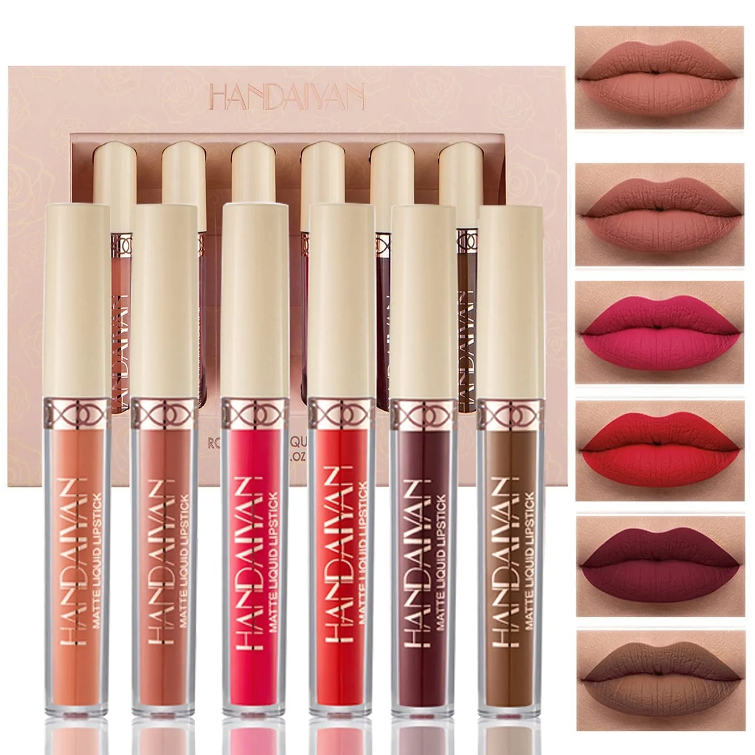 Nude Matte Liquid Lipstick Set - 6 Waterproof, Long-Lasting Shades for Effortless Glamour