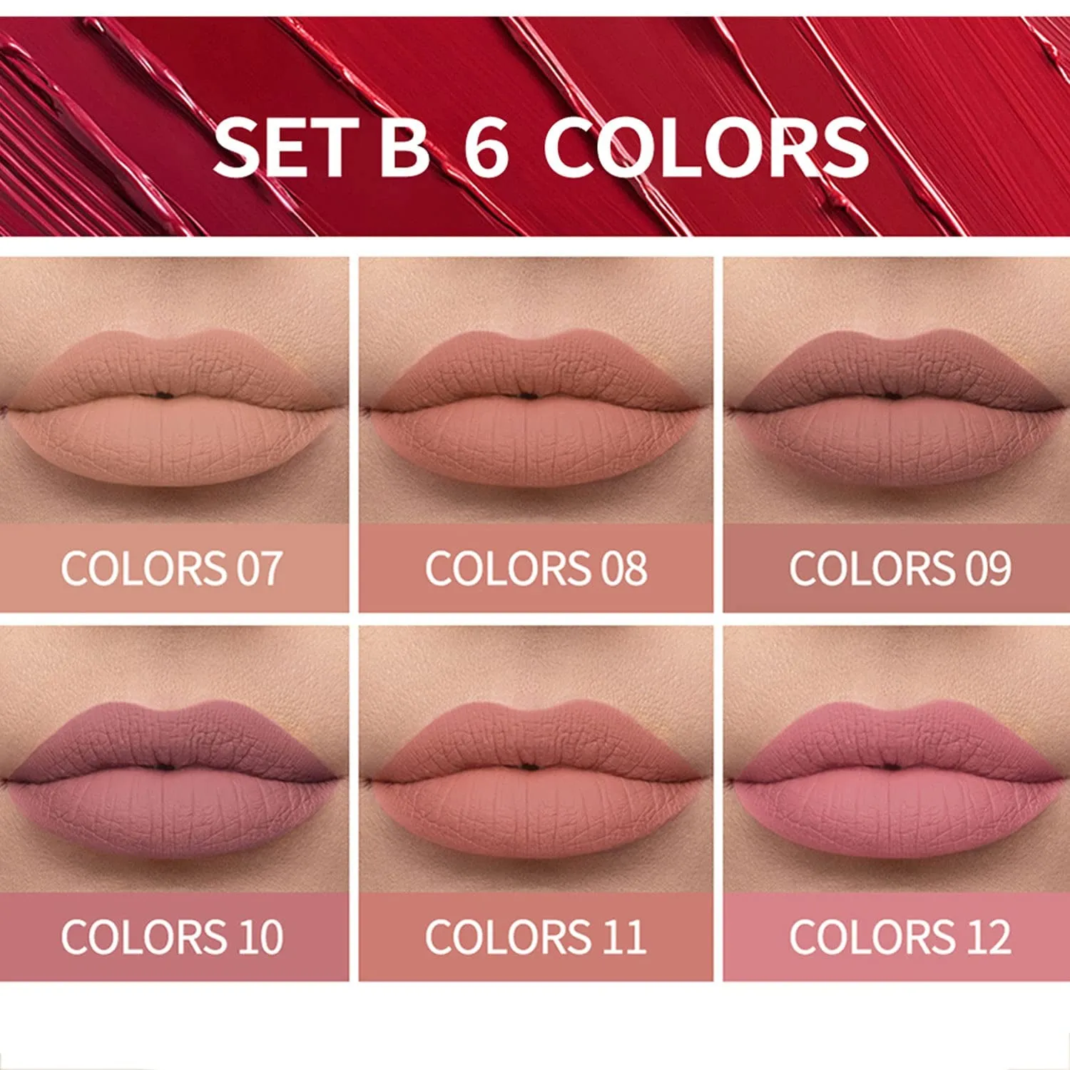 Nude Matte Liquid Lipstick Set - 6 Waterproof, Long-Lasting Shades for Effortless Glamour