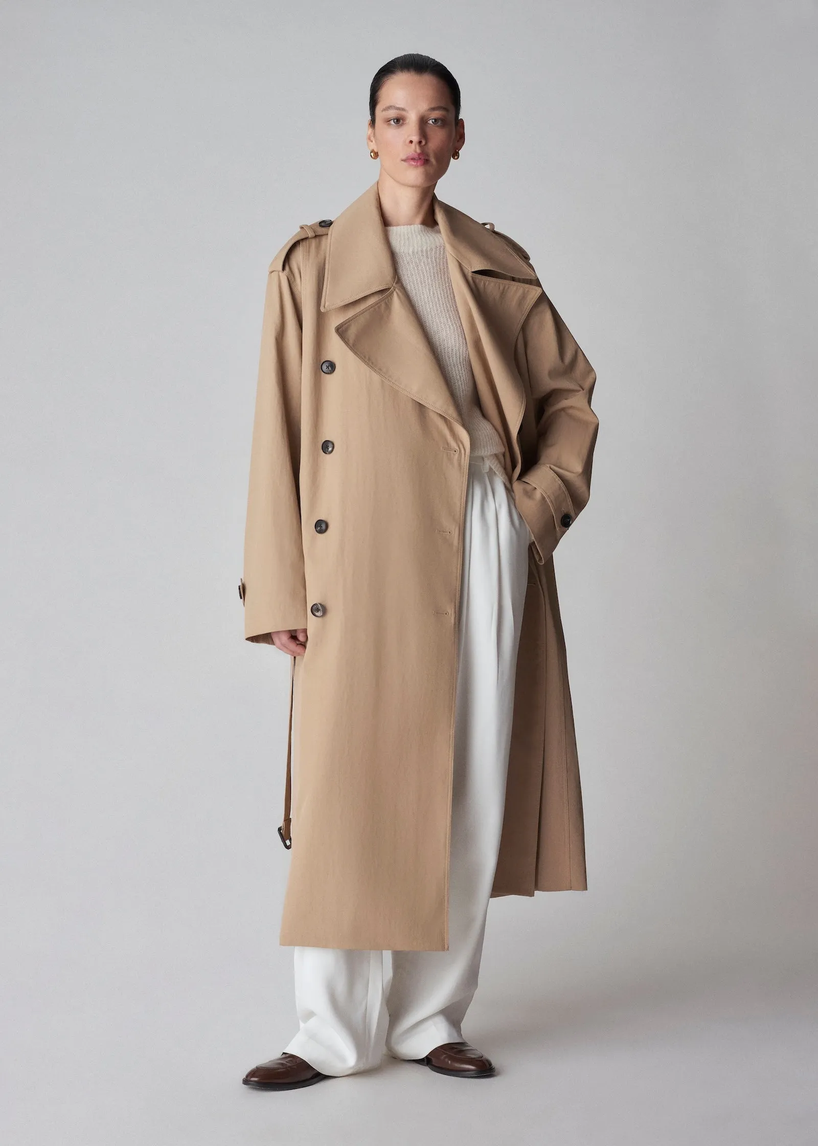 Oversized Trench in Cotton Twill - Camel