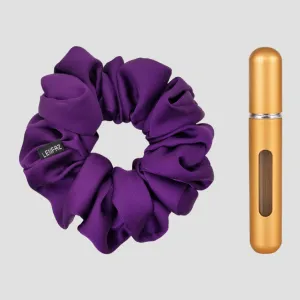 Plum Purple Matte Silk Scrunchie - Champagne Gold Mini Perfume Spray Btl.