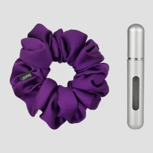 Plum Purple Matte Silk Scrunchie - Steel Silver Mini Perfume Spray Btl.