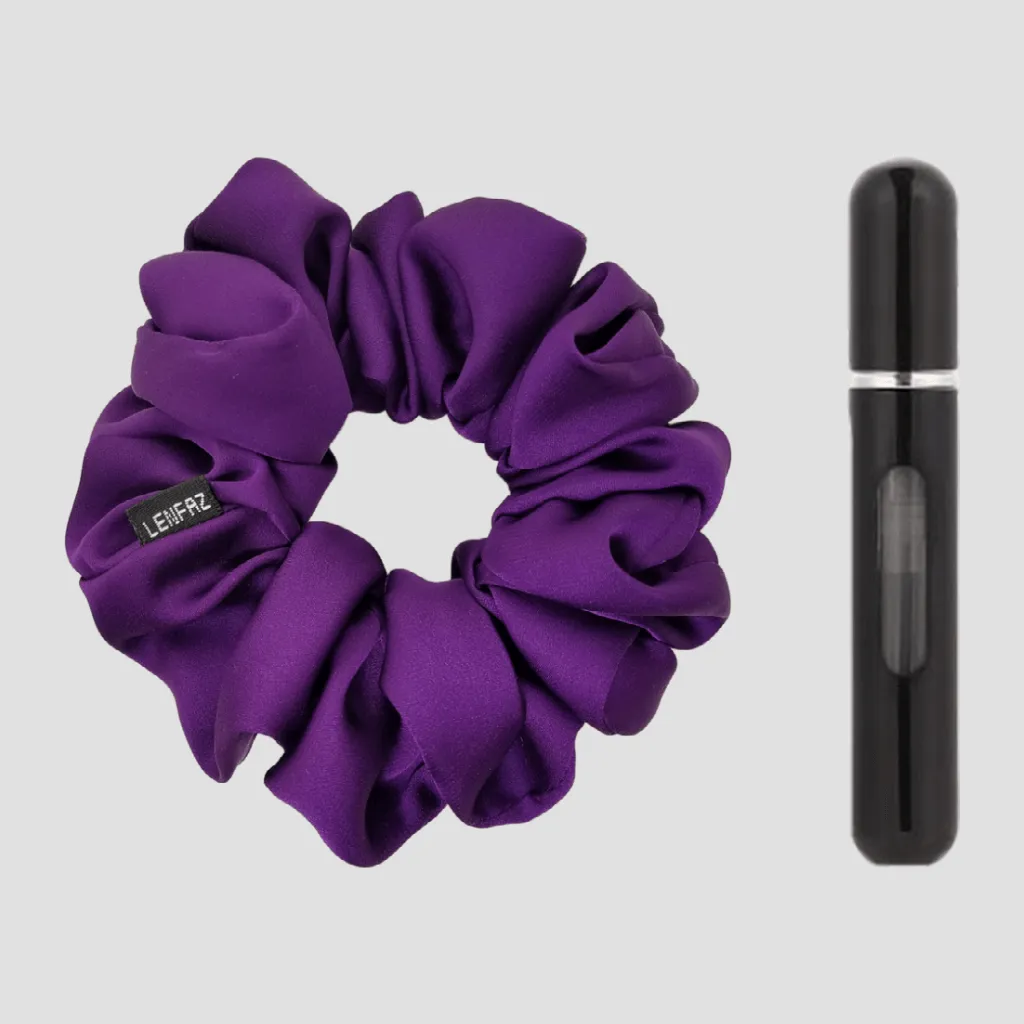 Plum Purple Matte Silk Scrunchie - Ultra Black Mini Perfume Spray Btl.