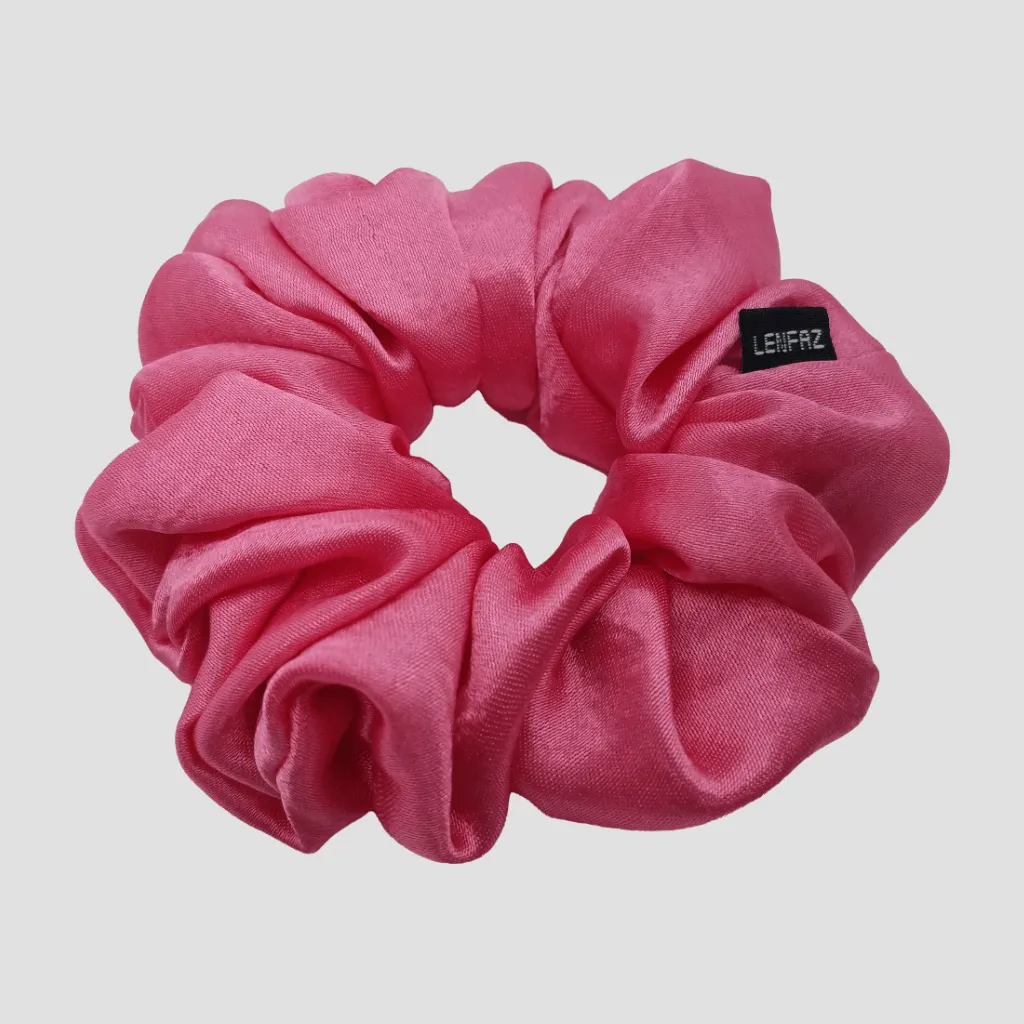 Pretty Pink Satin Silk Scrunchie - Champagne Gold Mini Perfume Spray Btl.