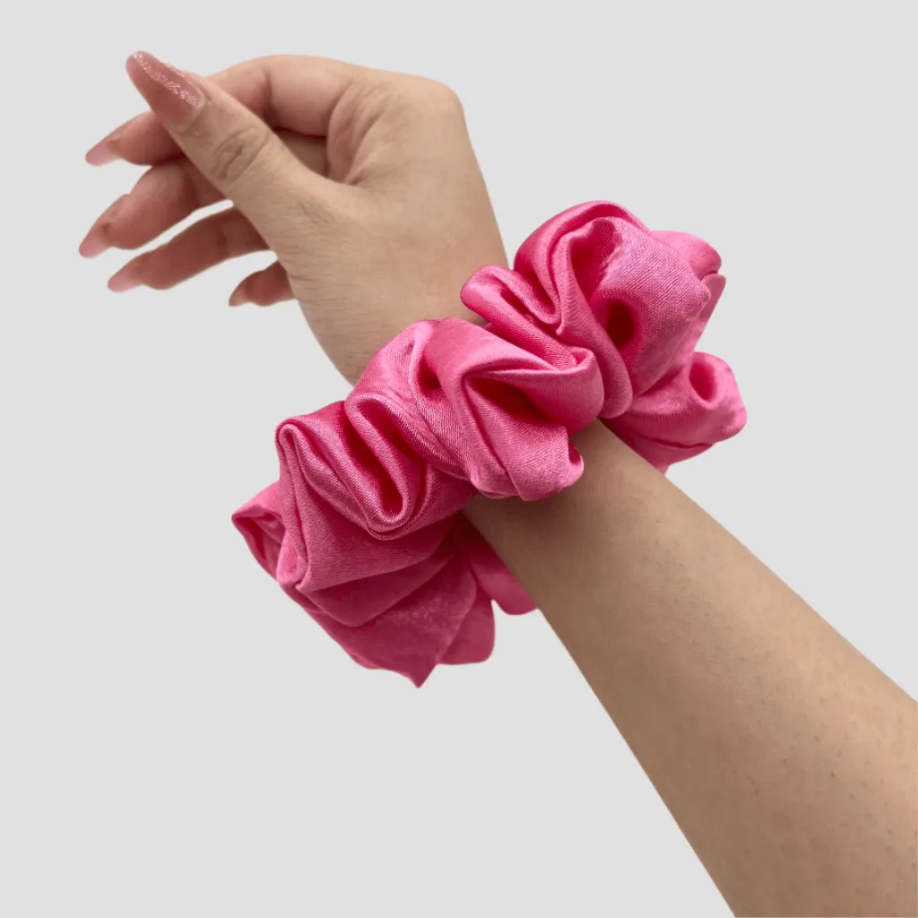 Pretty Pink Satin Silk Scrunchie - Champagne Gold Mini Perfume Spray Btl.