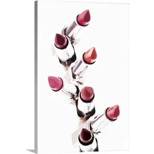 "Assortment of coloured lipsticks, close-up, elevated view" Canvas Wall Art