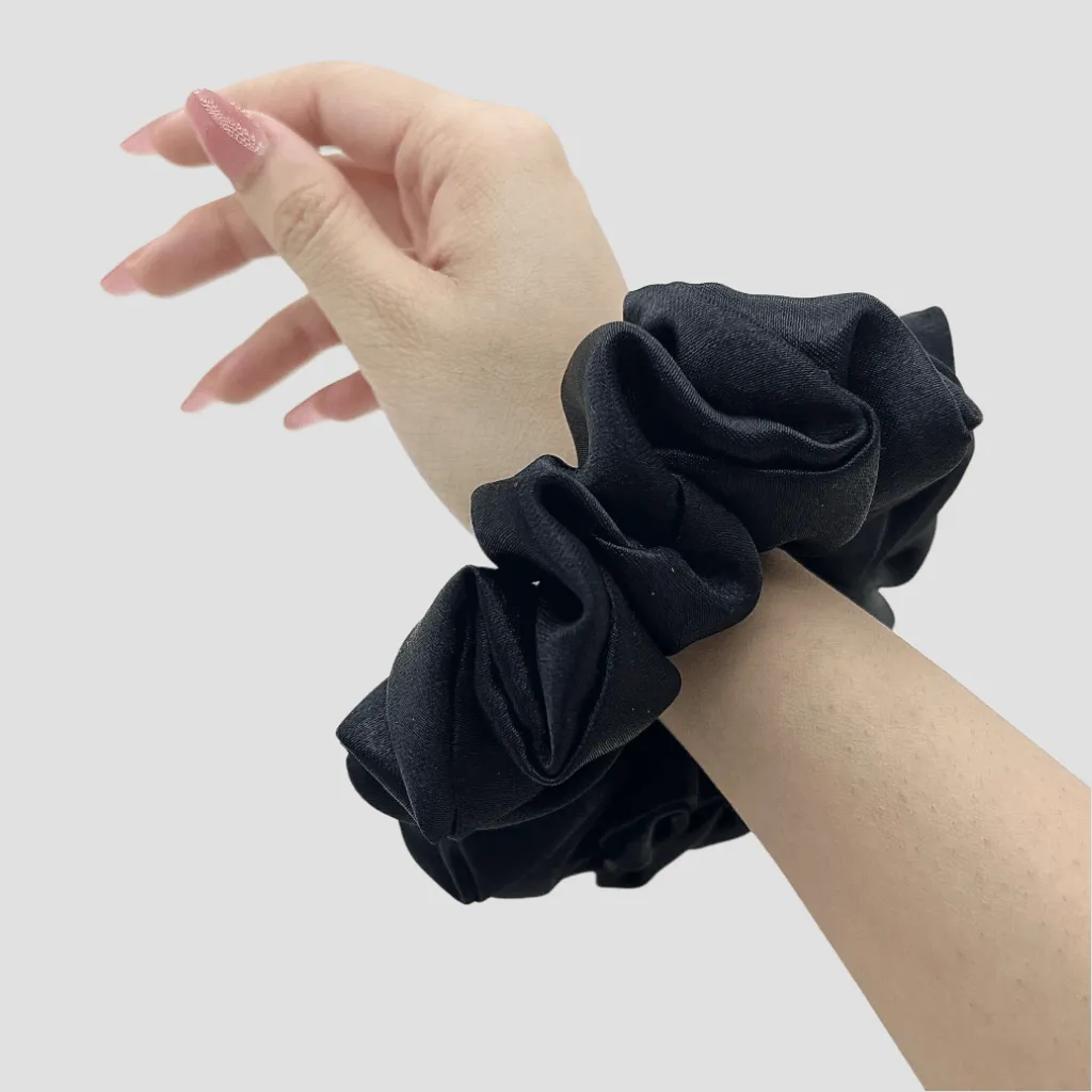 Radiant Black Satin Silk Scrunchie - Royal Blue Mini Perfume Spray Btl.