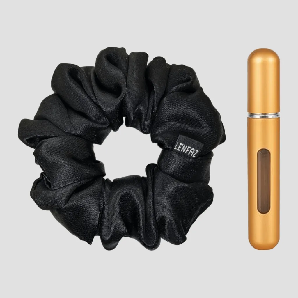 Radiant Black Scrunchie - Champagne Gold Mini Perfume Spray Btl.