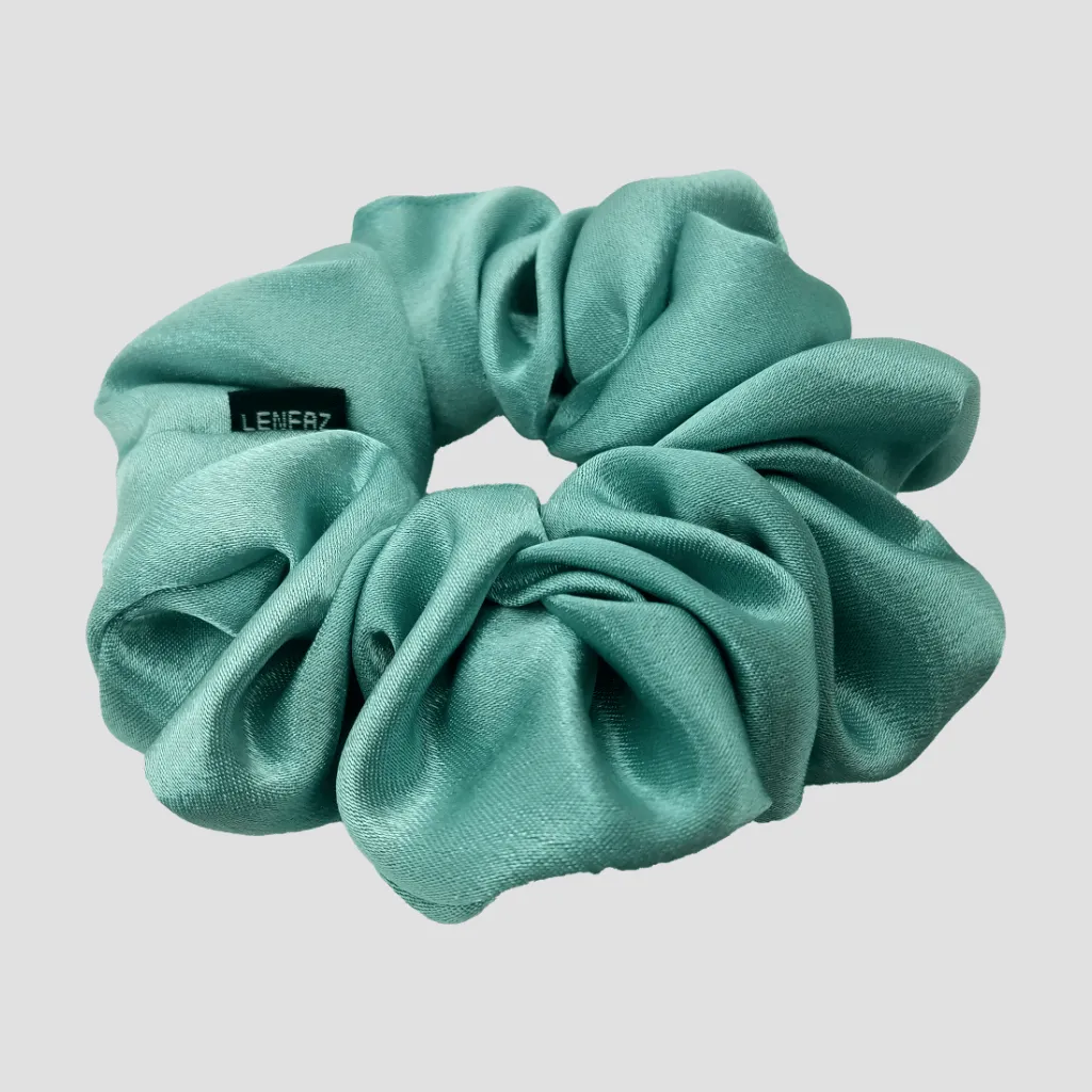 Seafoam Blue Satin Silk Scrunchie - Sage Green Mini Perfume Spray Btl.