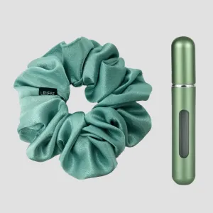 Seafoam Blue Satin Silk Scrunchie - Sage Green Mini Perfume Spray Btl.