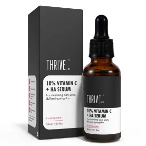 Thriveco 10% Vitamin C  Hyaluronic Acid Serum, 30ml | Hydrates & Brightens | Non Sticky Non Fragrance | Men & Women | All skin types | Vegan & cruelty-free