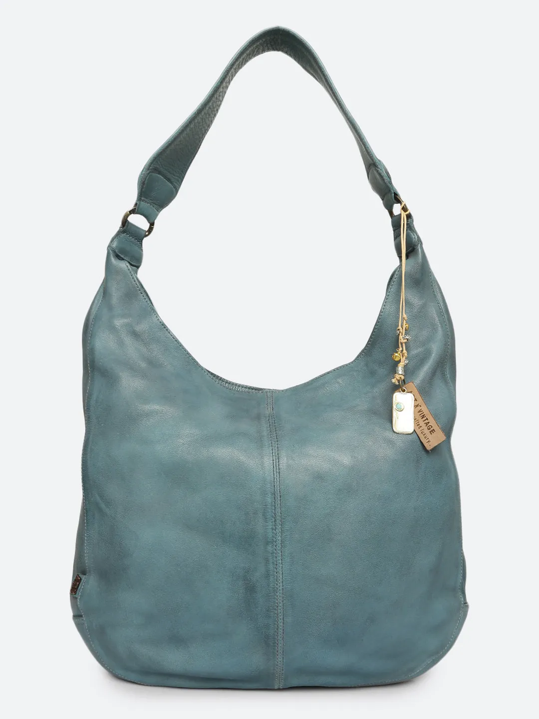 Zarina: Tan Washed Leather Shoulder Hobo Bag