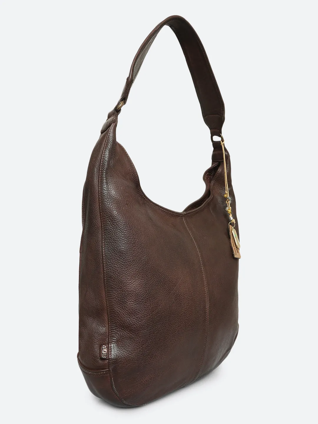 Zarina: Tan Washed Leather Shoulder Hobo Bag