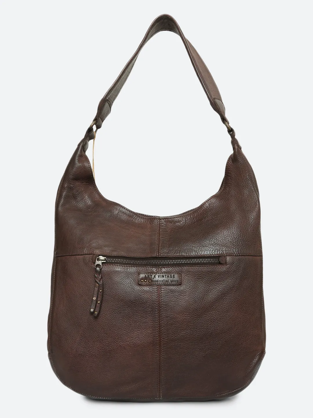 Zarina: Tan Washed Leather Shoulder Hobo Bag