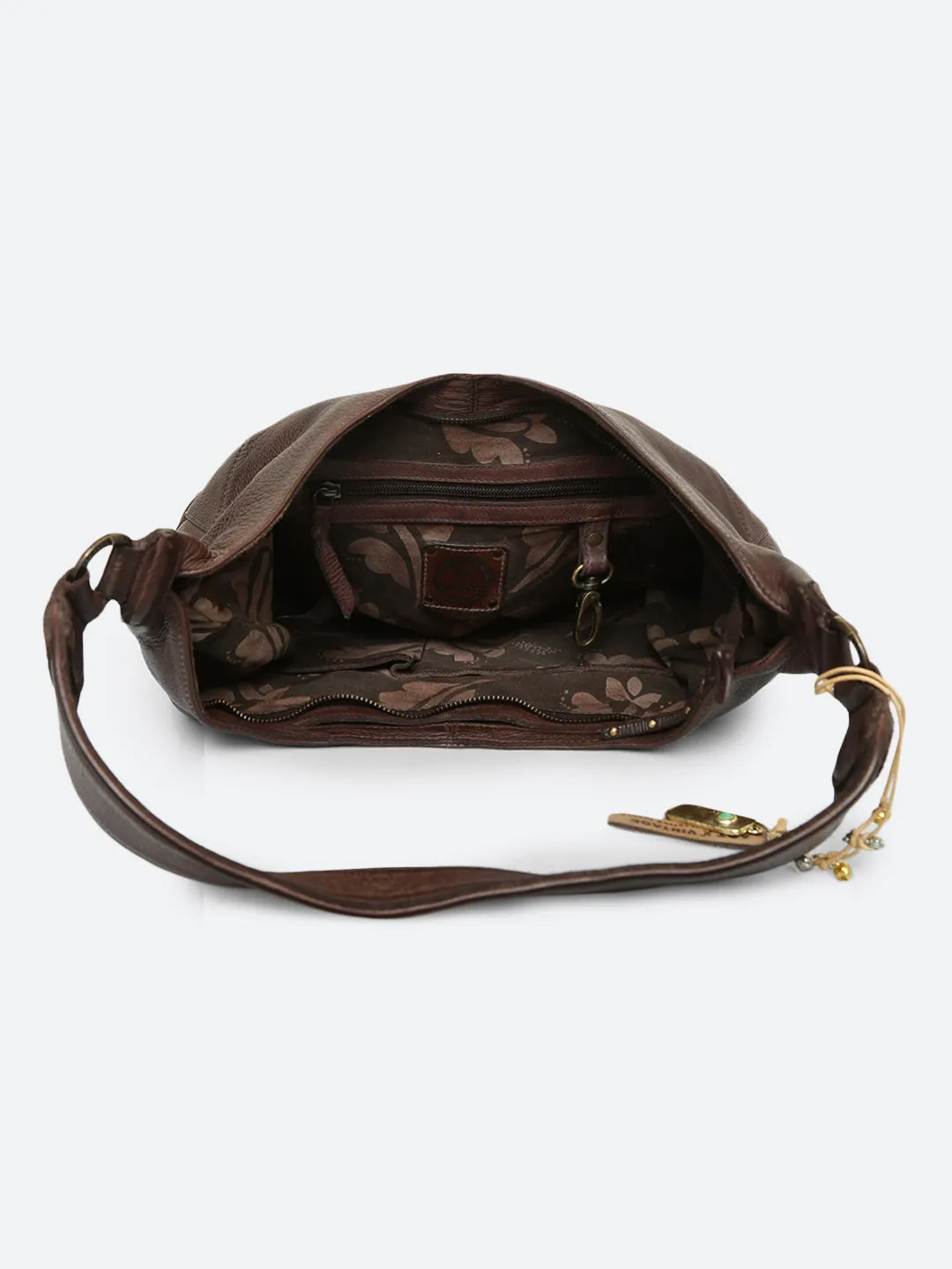 Zarina: Tan Washed Leather Shoulder Hobo Bag