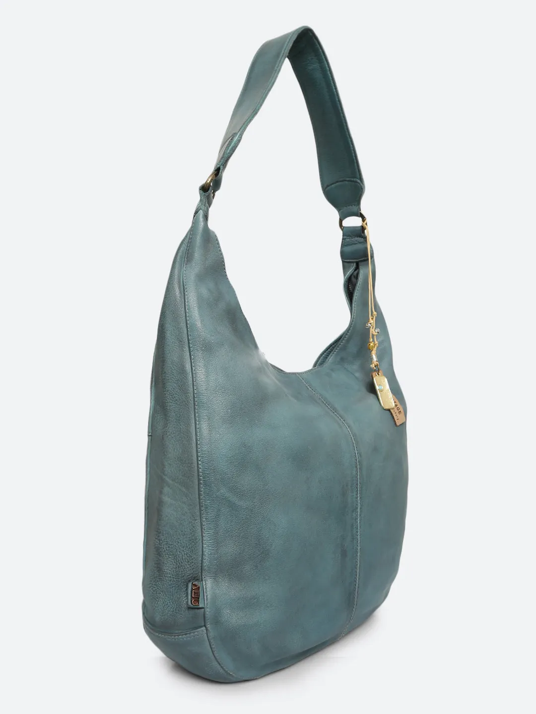 Zarina: Tan Washed Leather Shoulder Hobo Bag