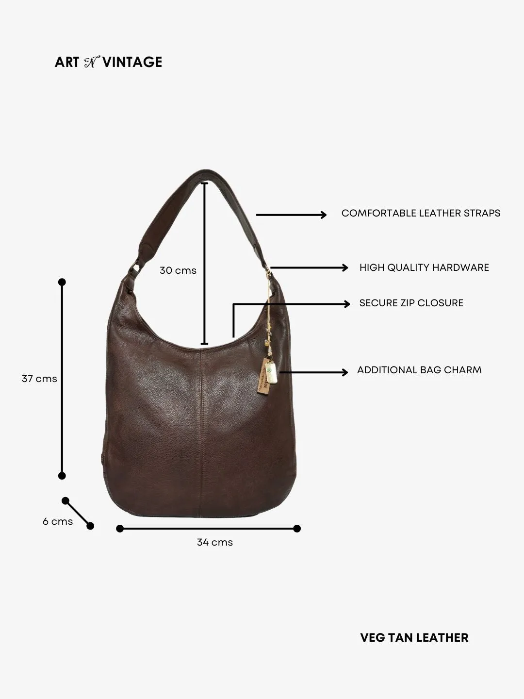 Zarina: Tan Washed Leather Shoulder Hobo Bag