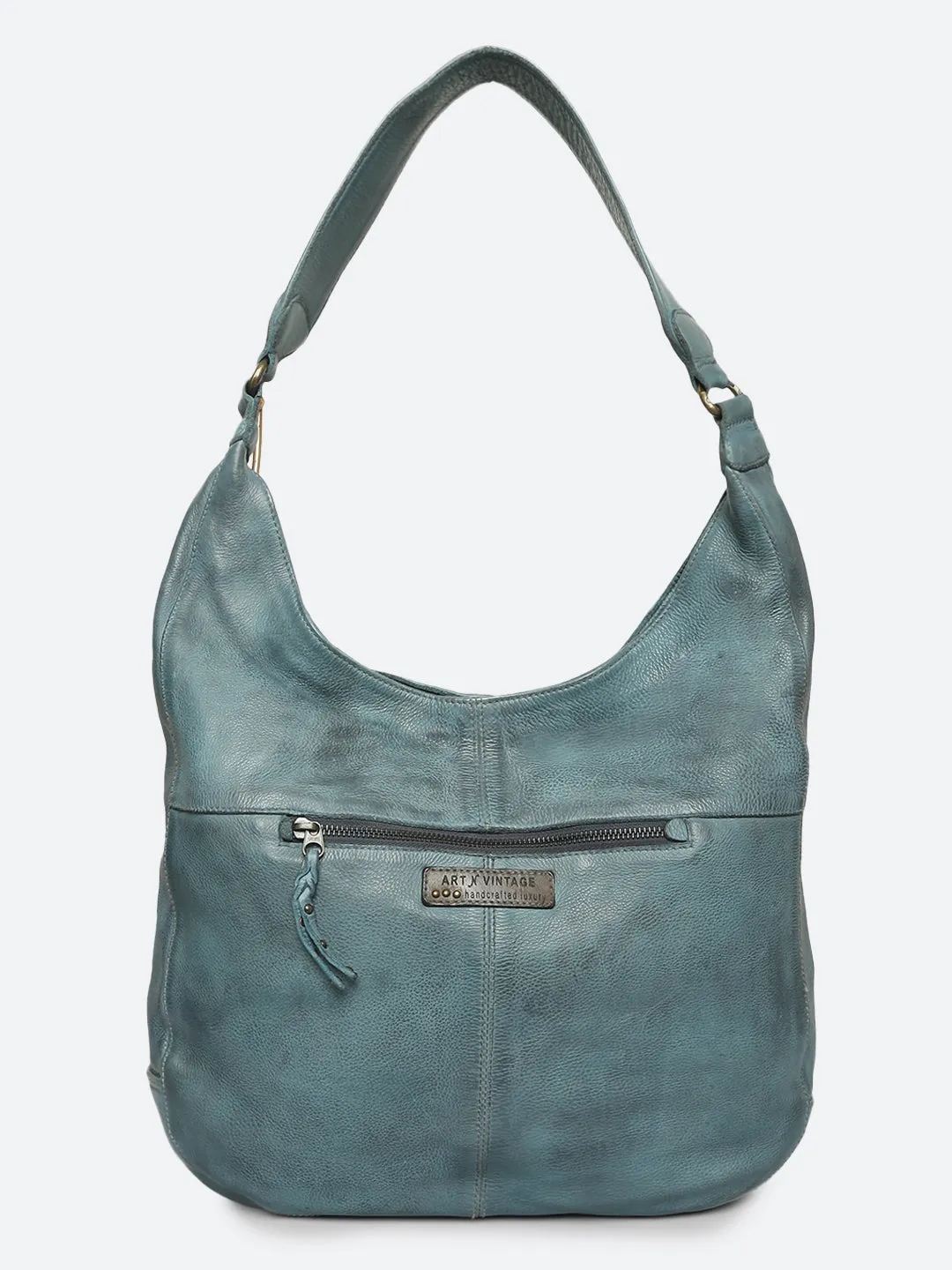 Zarina: Tan Washed Leather Shoulder Hobo Bag